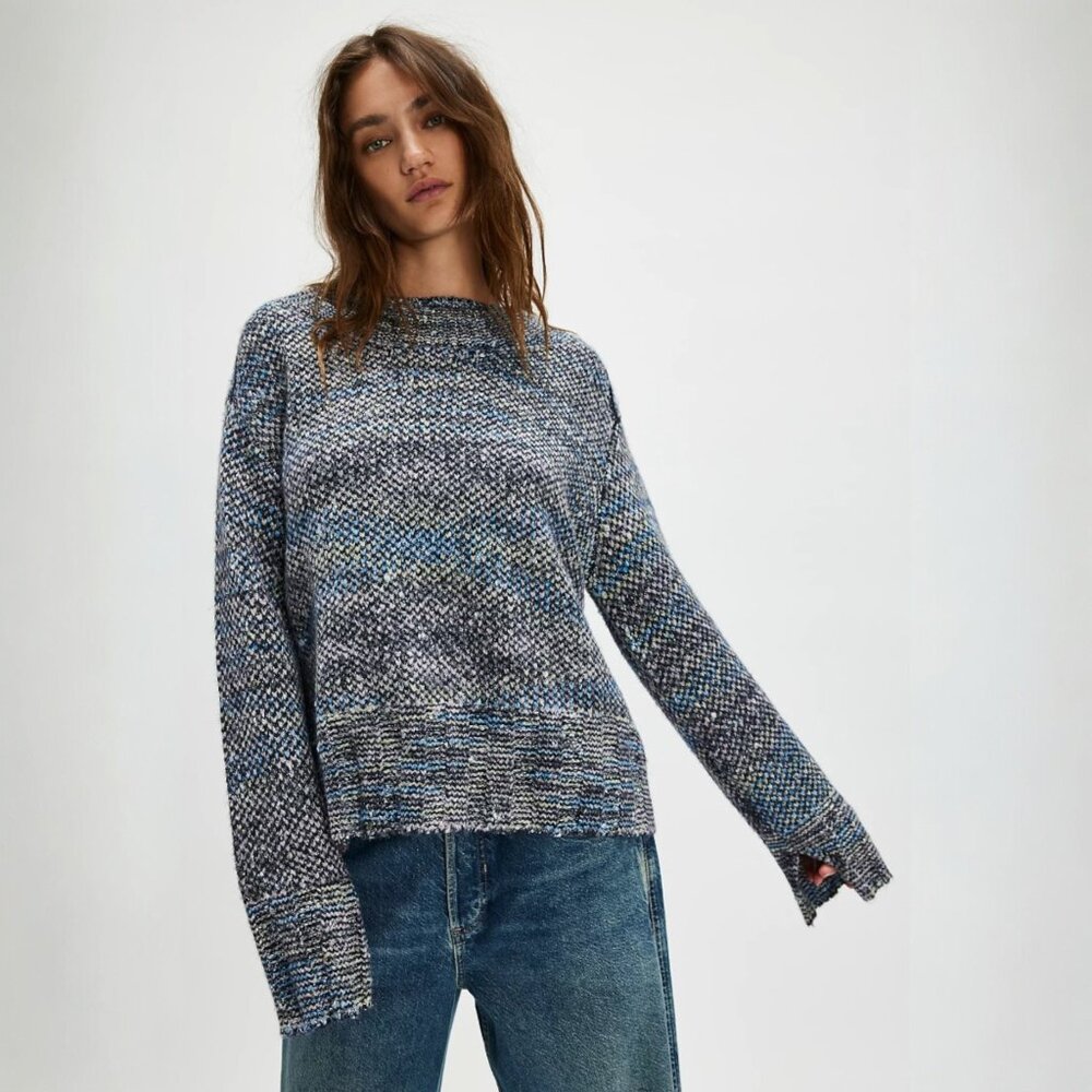 Free People Cotton Candy Pullover in  Lunar Ecli Combo | Blue/Grey| NWOT